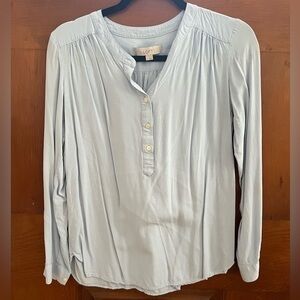 LOFT Light Blue Long Sleeve Henley Blouse Extra Small